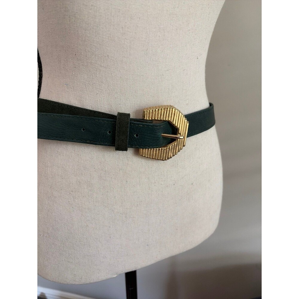 MZA of NY 80s Dark green vintage leather belt, gold hardware size large